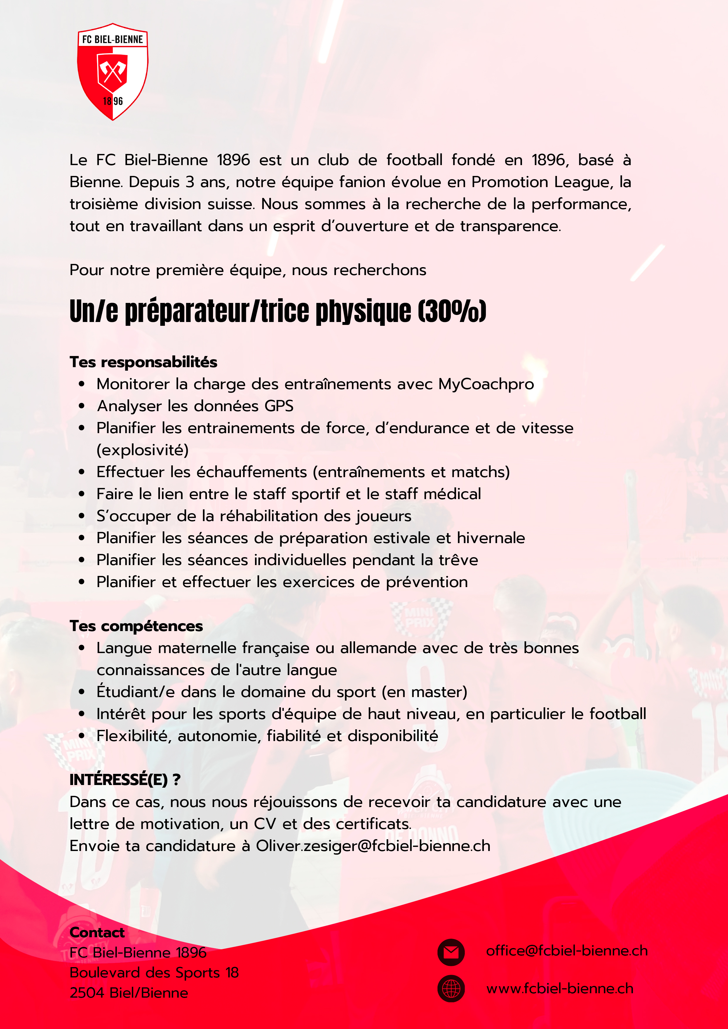 Nous recherchons : Préparateur physique